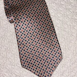 Vintage Stonehenge silk tie pink dark blue circle print preppy old money office